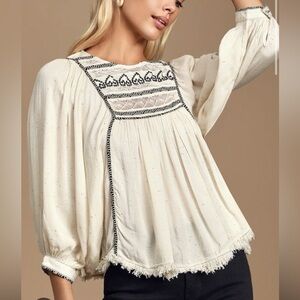 Free People Cyprus Avenue embroidered top blouse S Small boho bohemian
